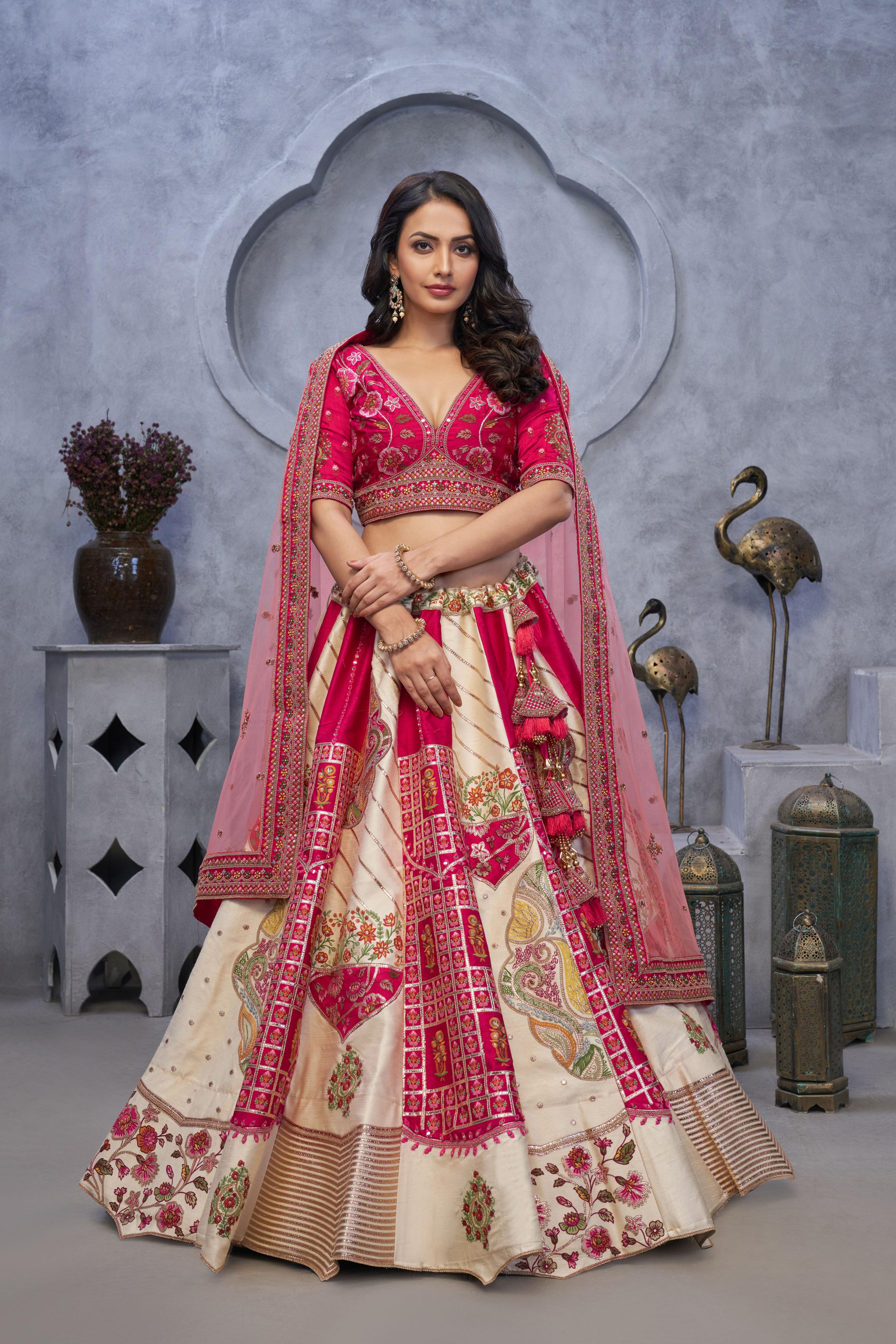 Cream Organza Wedding Lehenga
