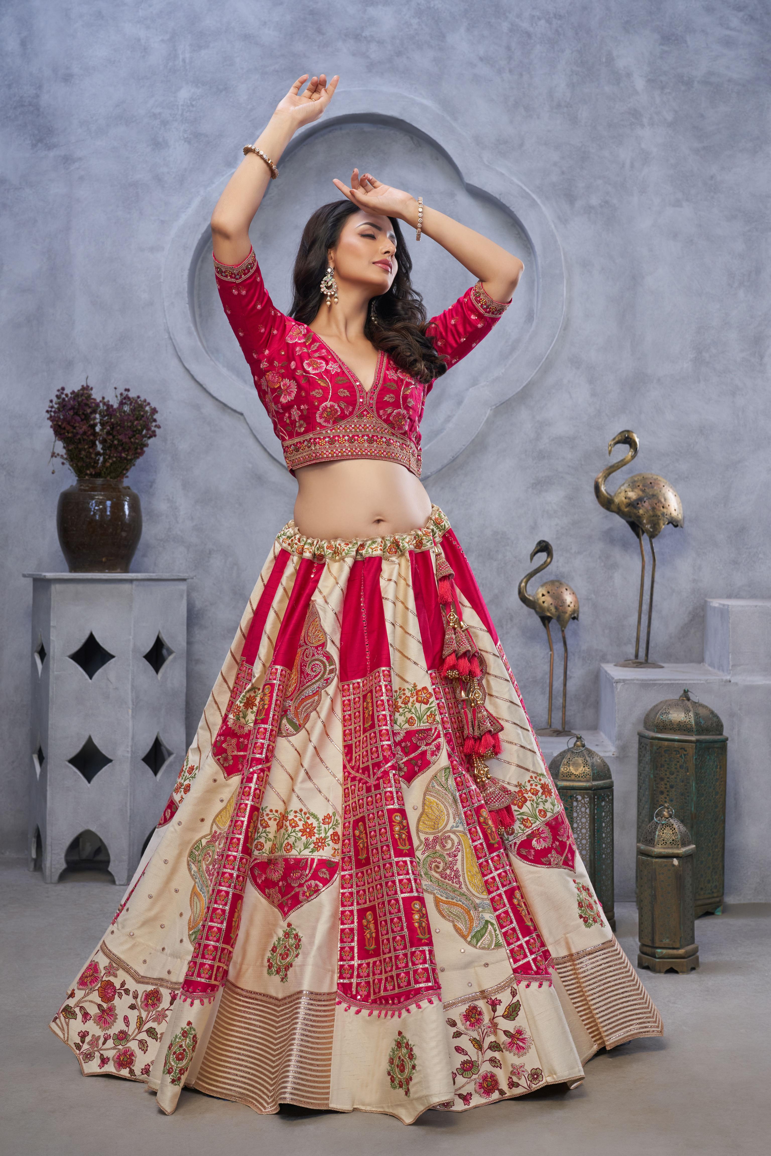 Cream Organza Wedding Lehenga