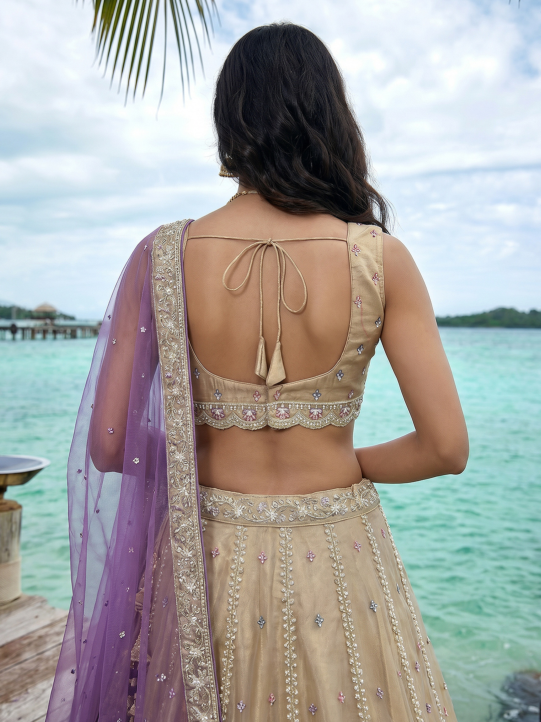 Cream Paisley Sequin Tissue Regal Lehenga Choli — alternate view