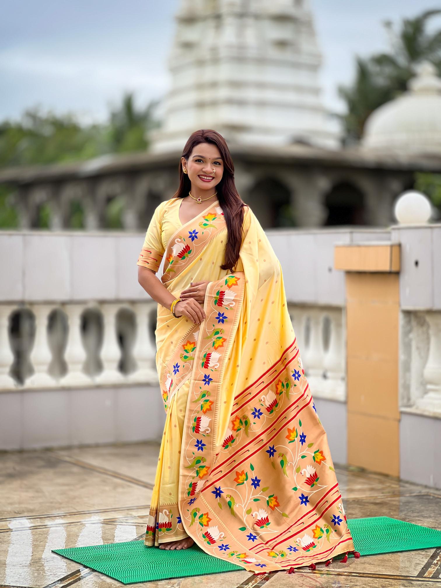 Cream Paithani Silk Saree