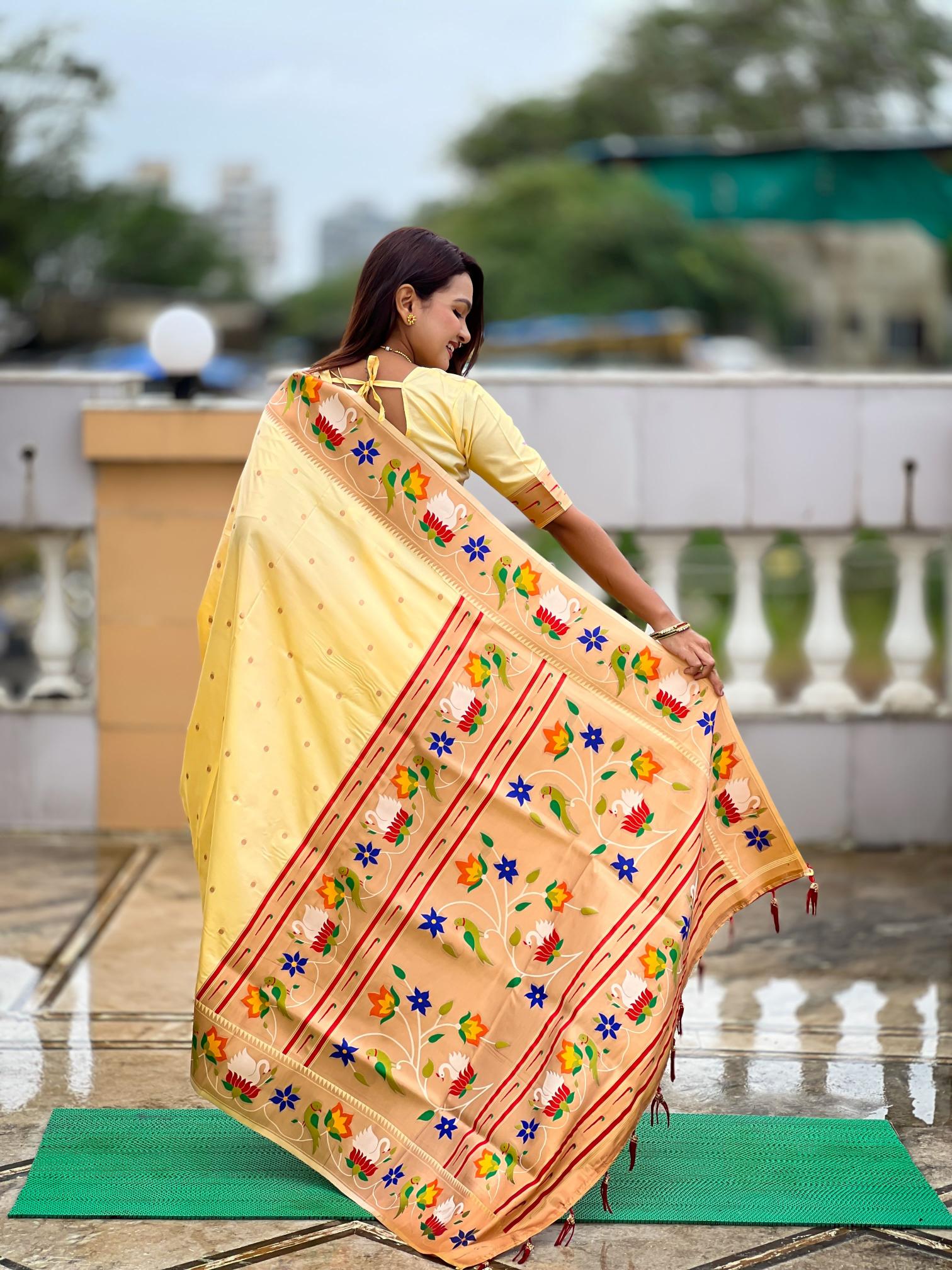 Cream Paithani Silk Saree — alternate view