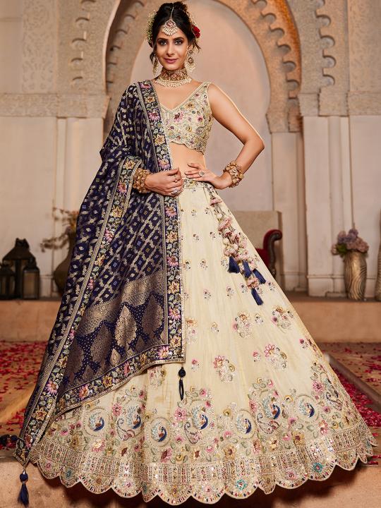 Cream Party Wear Lehenga
