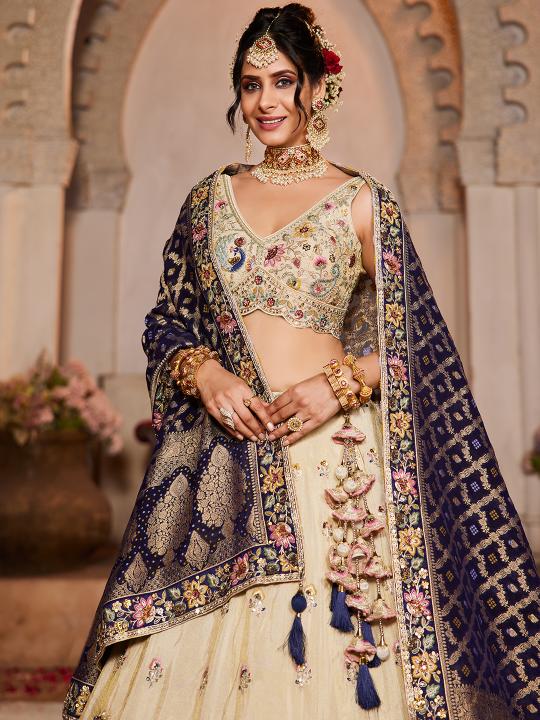 Cream Party Wear Lehenga