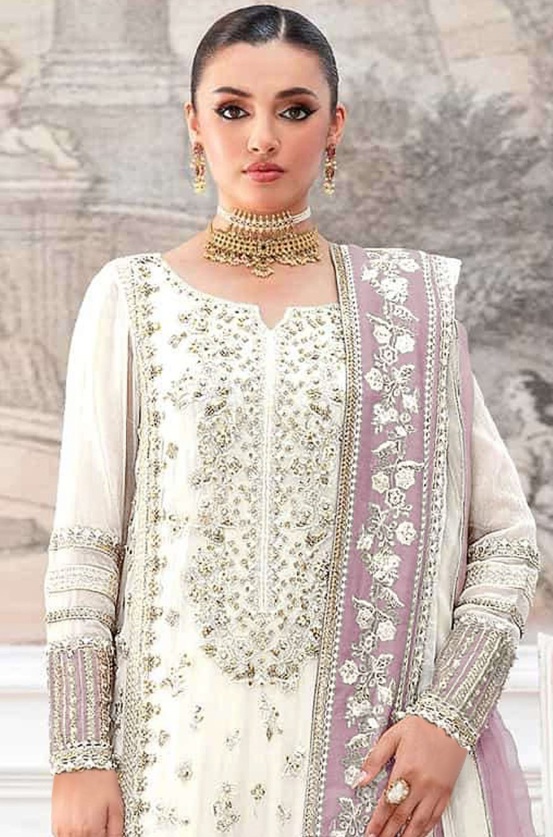 Cream Pink Mughal Embroidered Crunchy Silk Salwar Suit — alternate view