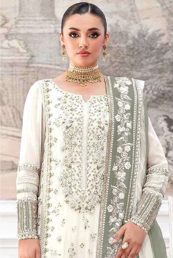 Cream Pista Traditional Embroidered Crunchy Silk Salwar Suit — alternate view