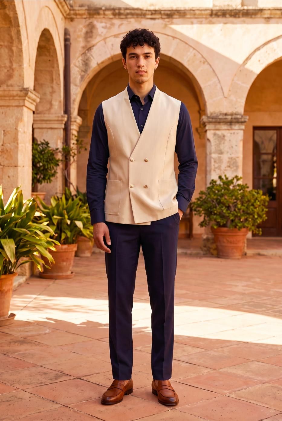 Cream Prime Jute Nehru Jacket