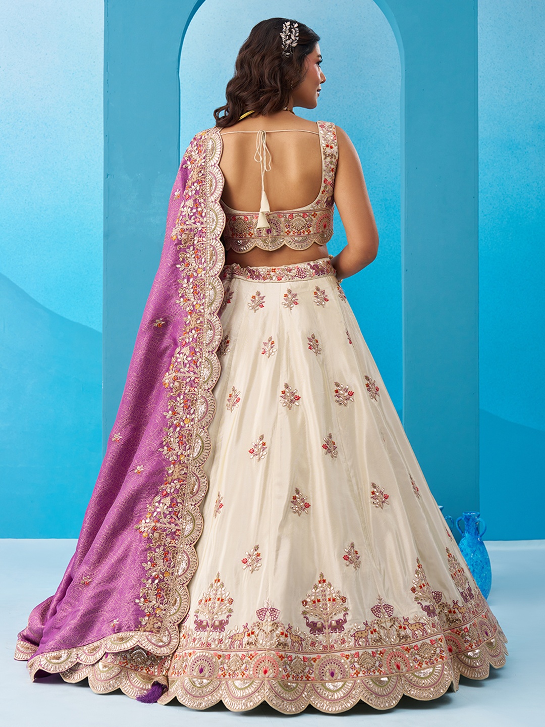 Cream Royal Sequins Embroidered Tissue Bridal Lehenga — alternate view