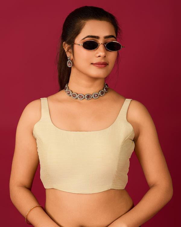 Cream Satin Readymade Blouse
