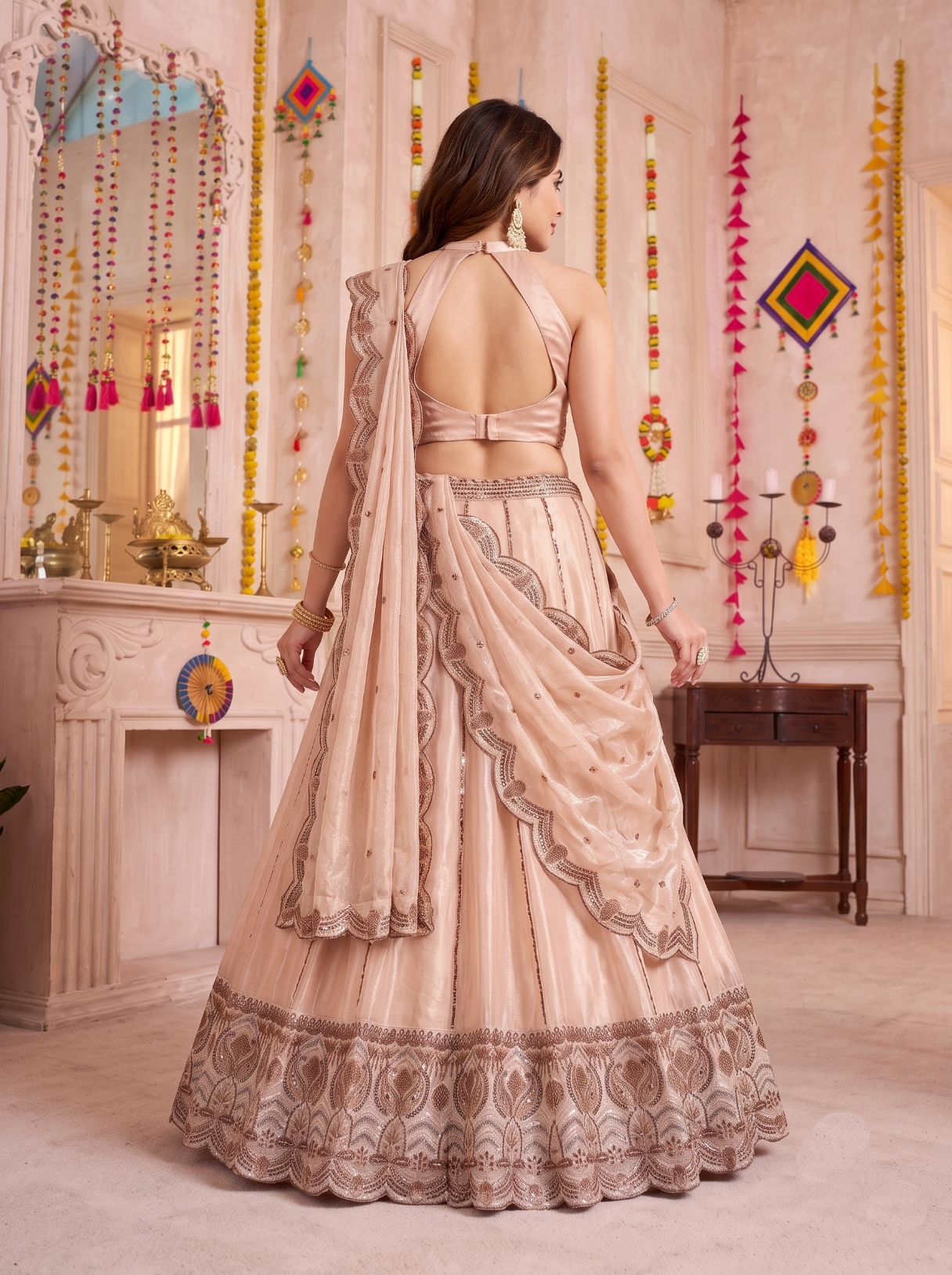 Cream Sequins Embroidery Spider Crush Lehenga Choli — alternate view