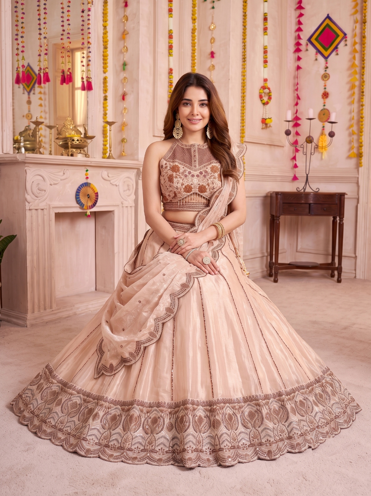 Cream Sequins Embroidery Spider Crush Lehenga Choli
