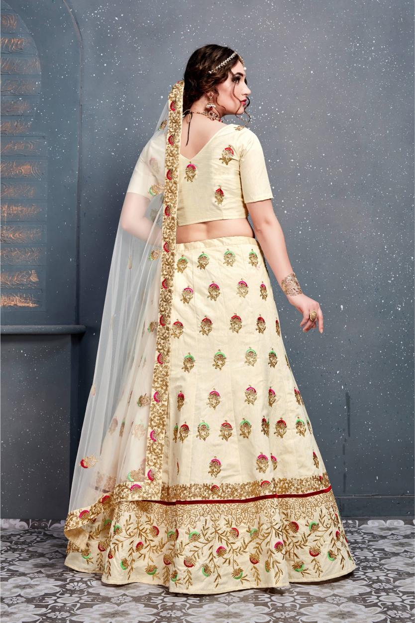 Cream Slub Silk Lehenga Choli — alternate view