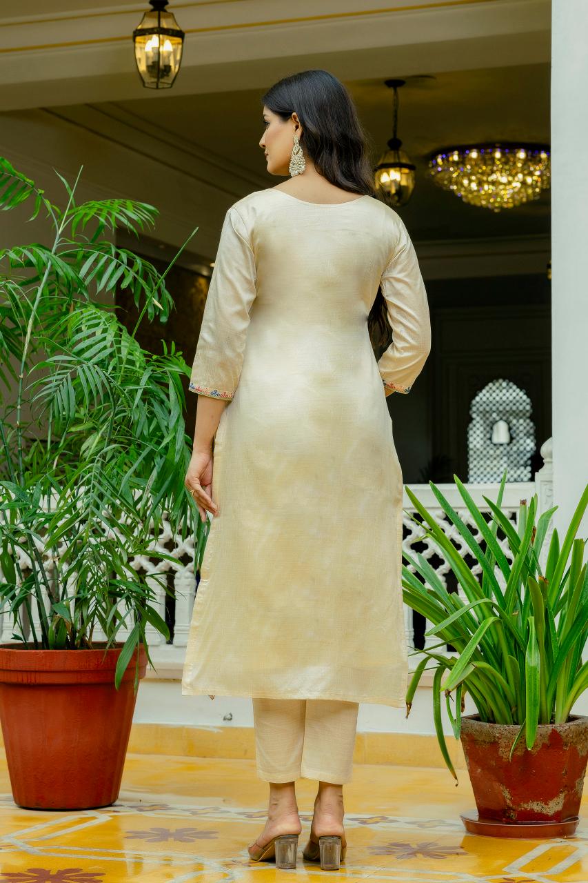Cream Viscose Assam Silk Readymade Suits — alternate view
