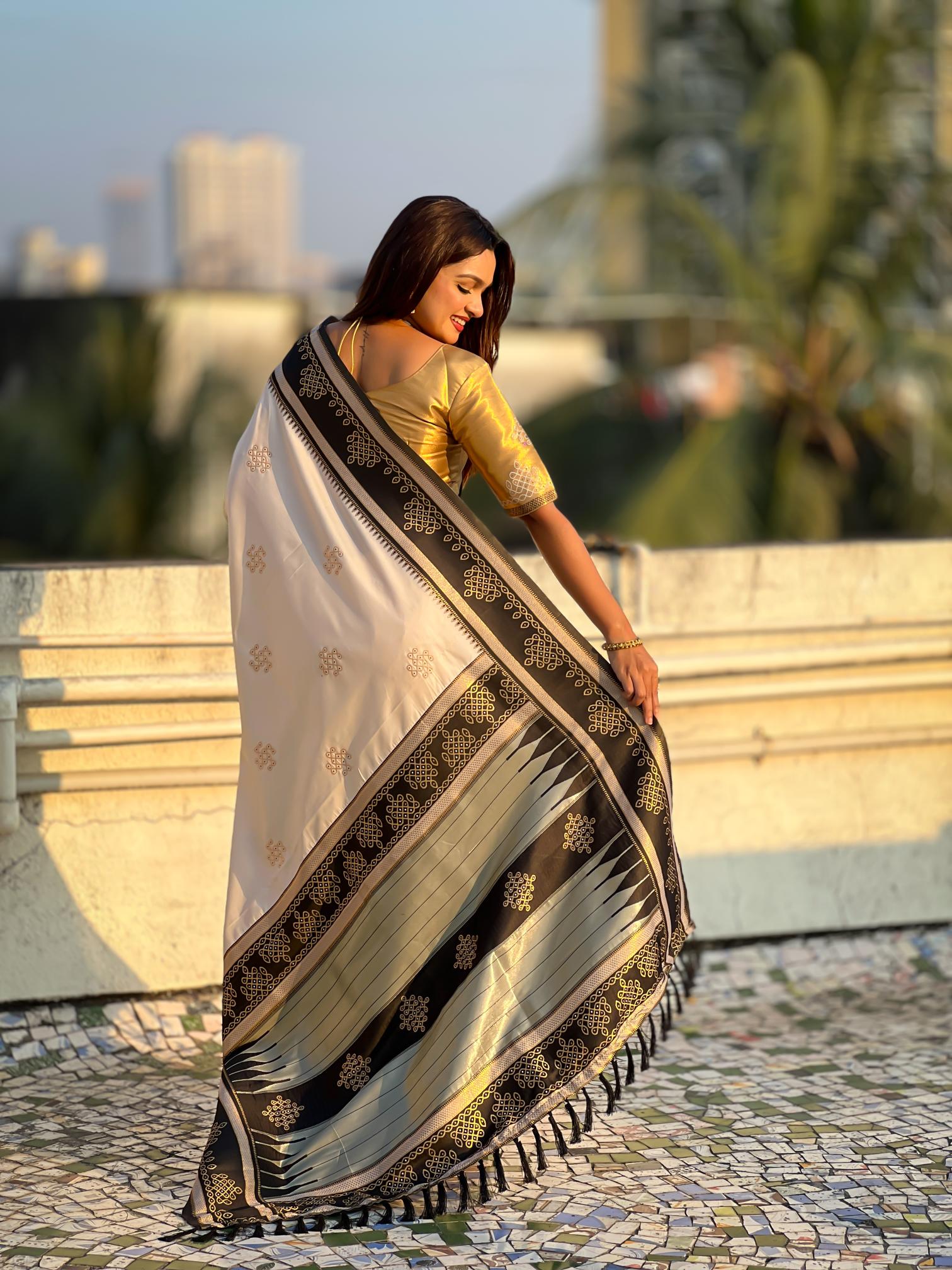 Cream Woven Zari Soft Silk Saree — alternate view