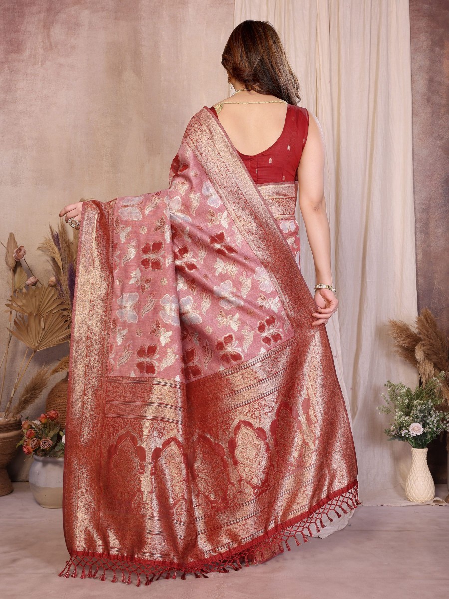 Crimson Classic Jacquard Zari Cotton Saree — alternate view