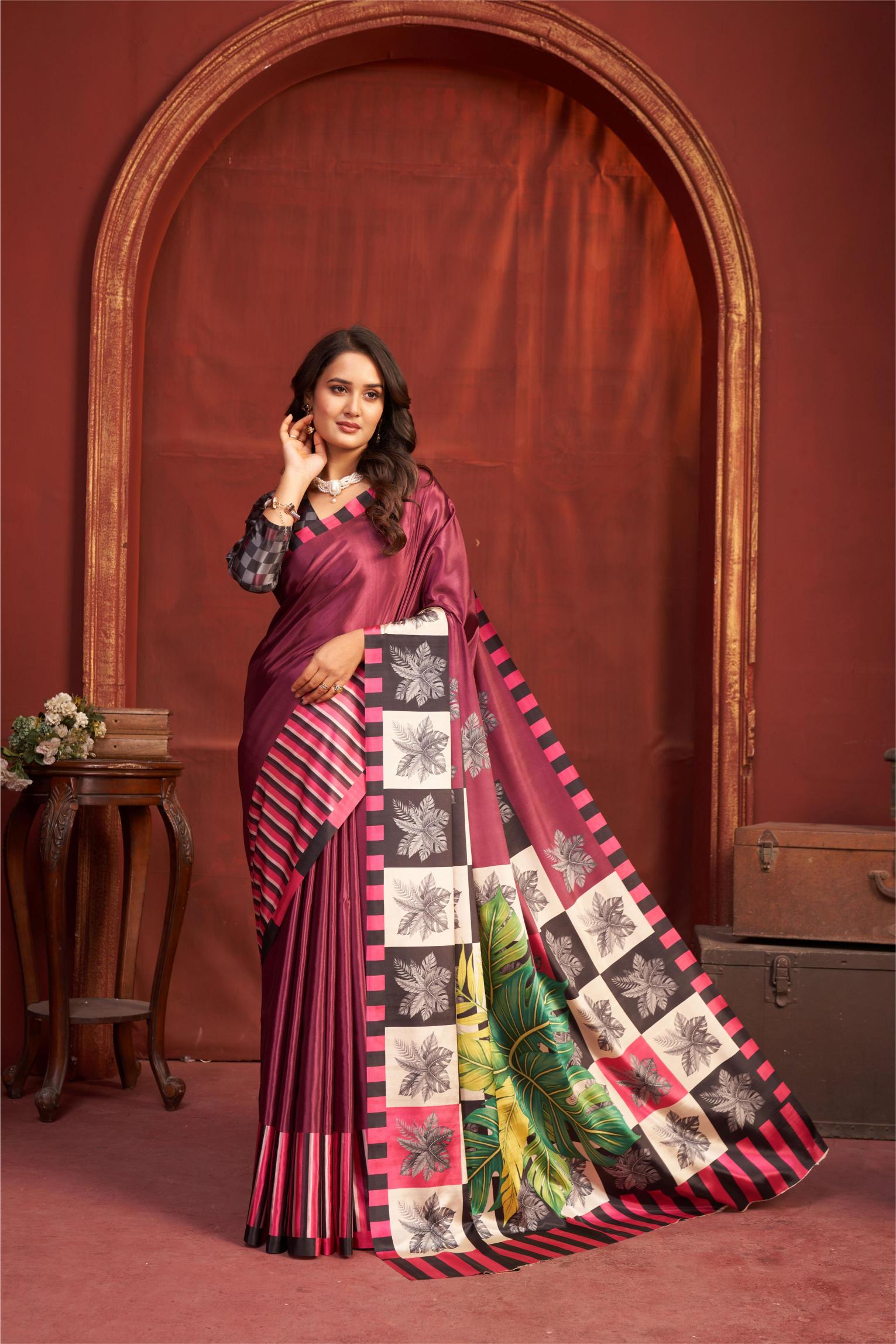 Crimson Red Multi Malai Crepe Silk Saree