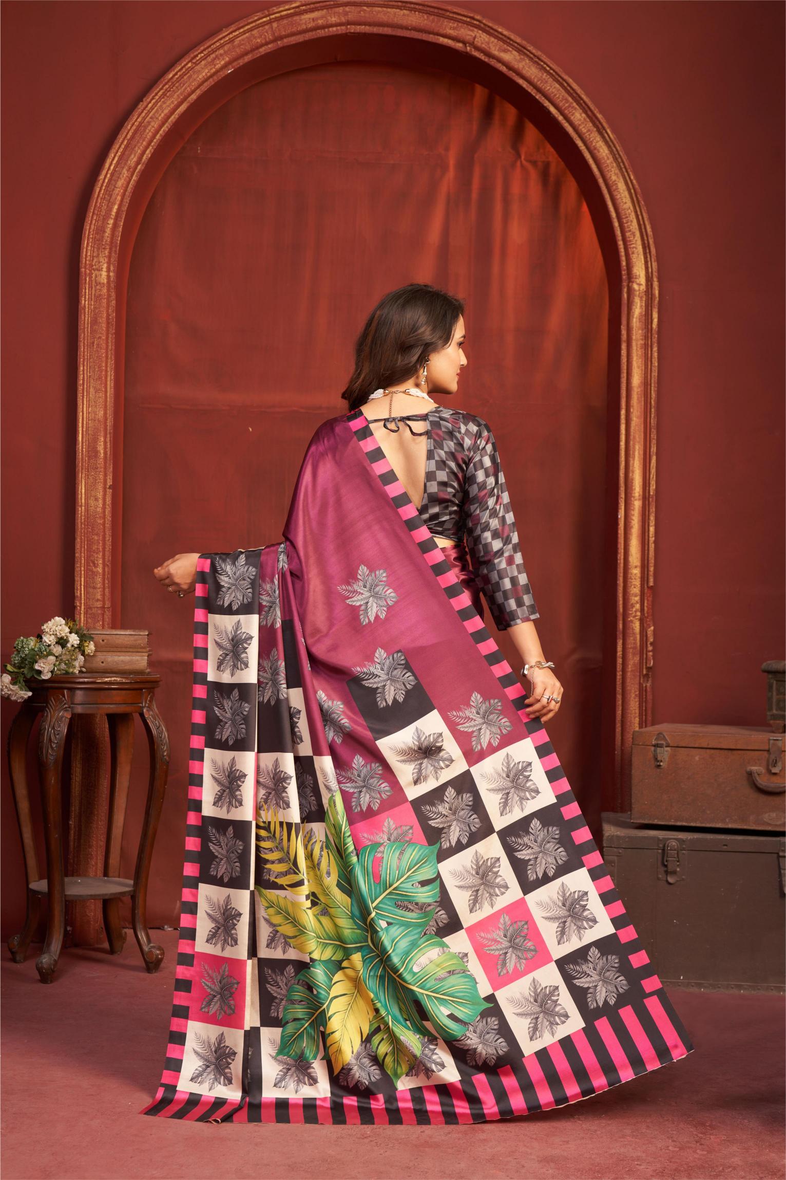 Crimson Red Multi Malai Crepe Silk Saree — alternate view