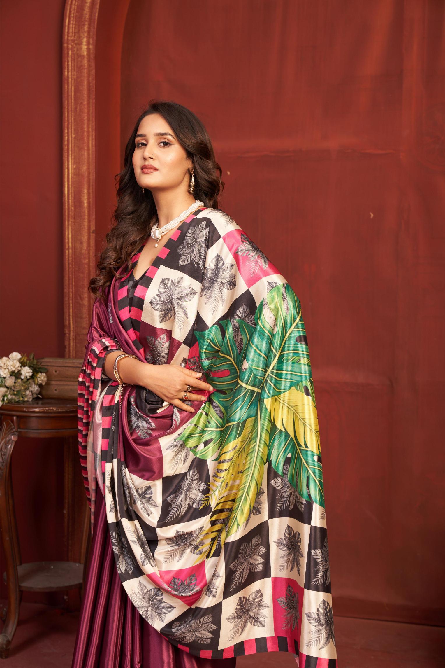 Crimson Red Multi Malai Crepe Silk Saree