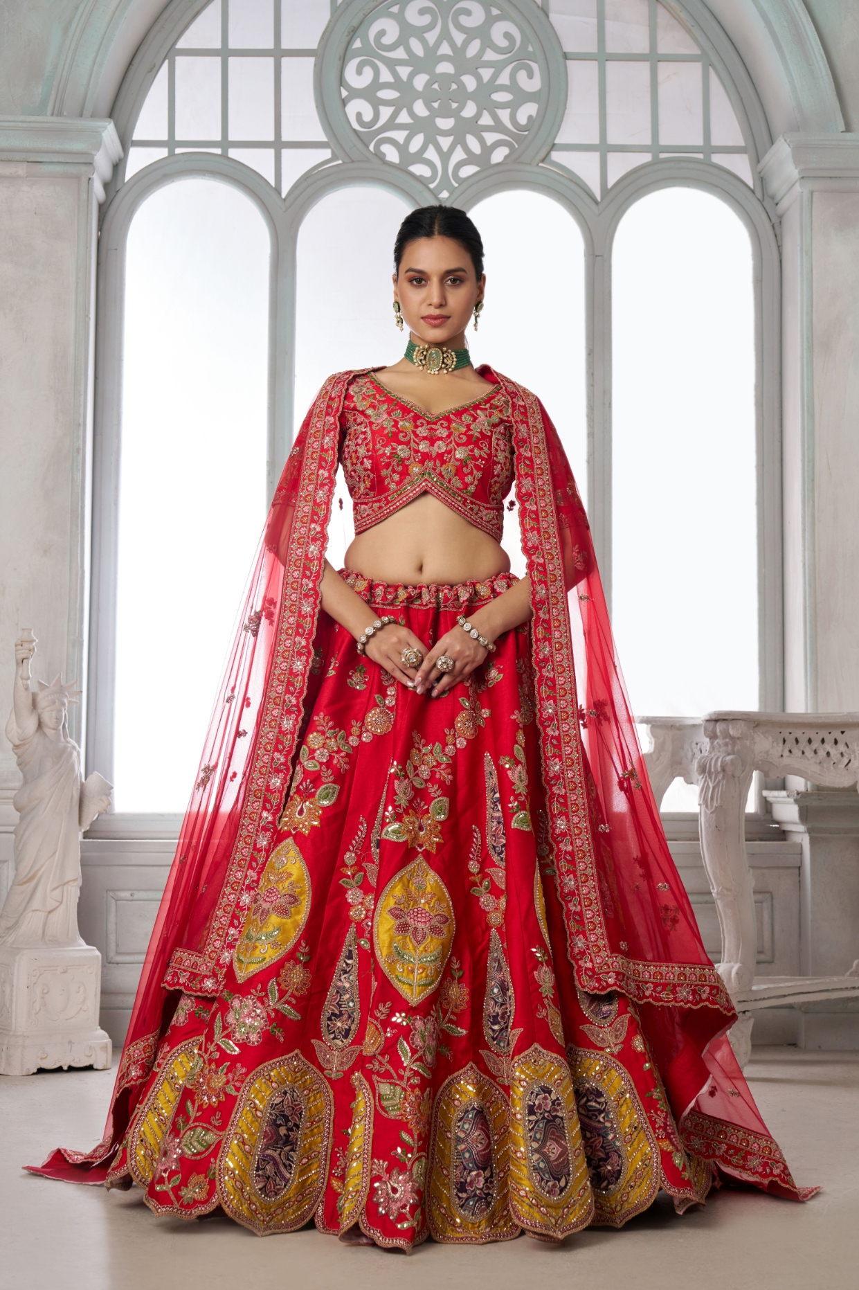 Crimson Regal Embroidered Bridal Lehenga Choli