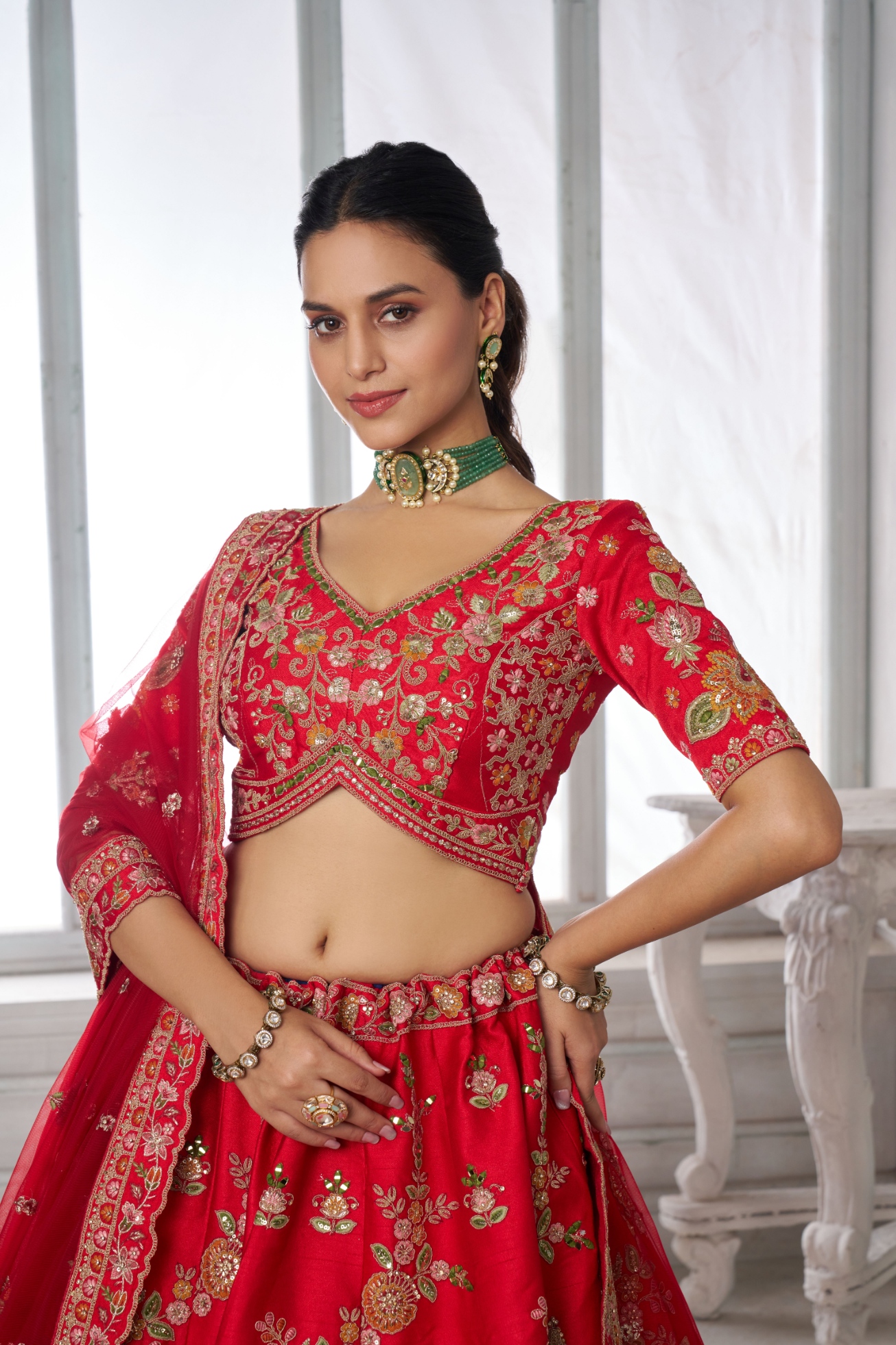 Crimson Regal Embroidered Bridal Lehenga Choli