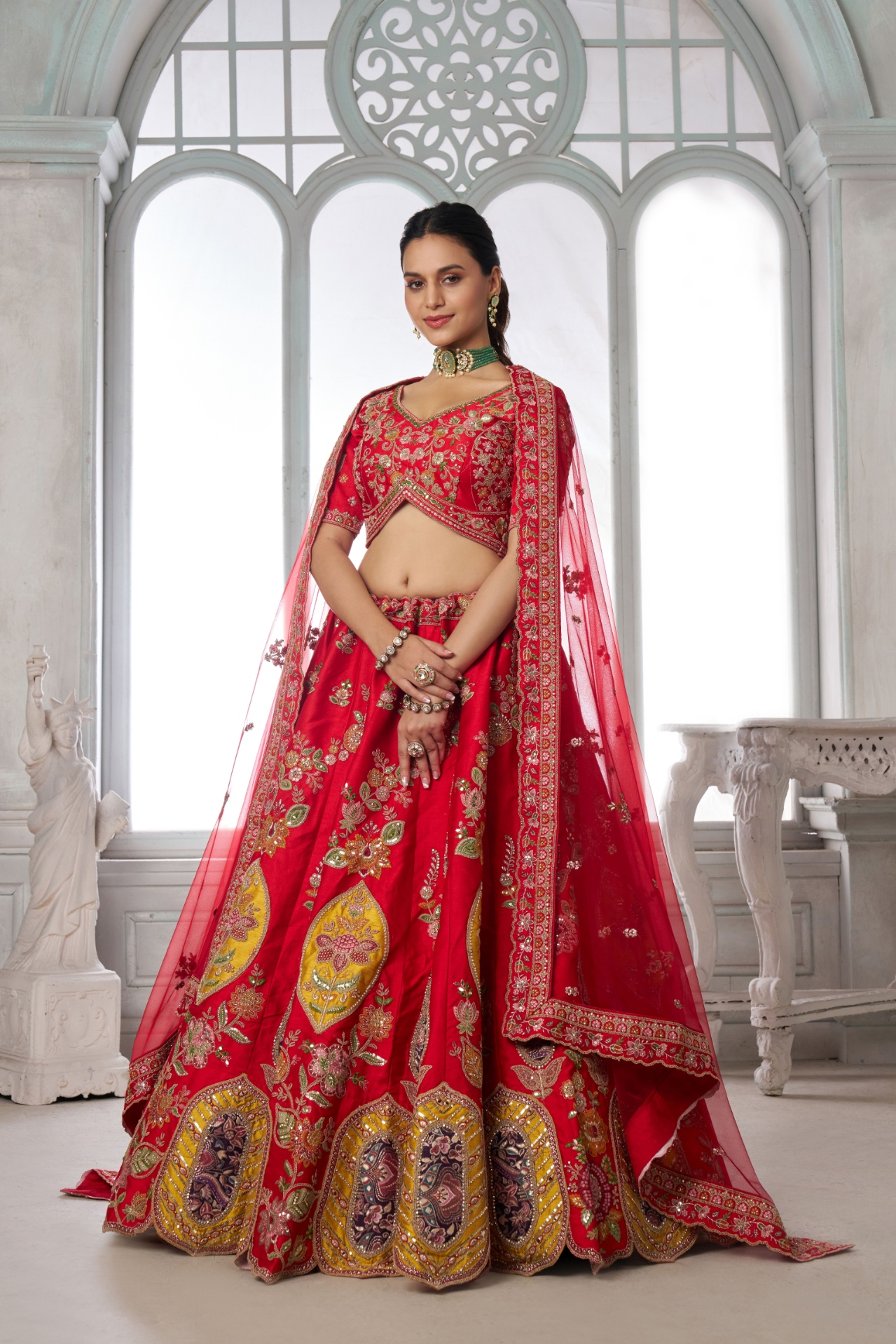 Crimson Regal Embroidered Bridal Lehenga Choli