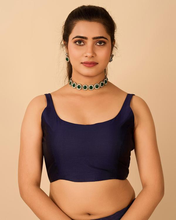 Dark Blue Satin Readymade Blouse