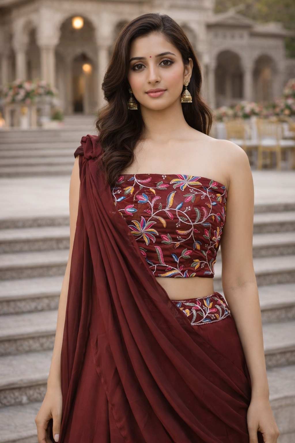 Dark Brown Draped Lehenga Choli