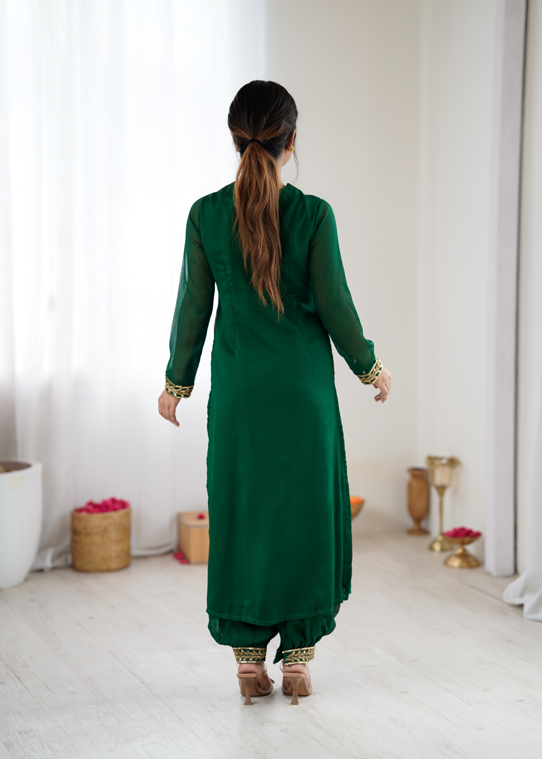 Dark Green Embroidered Dhoti Co-ord-sets — alternate view