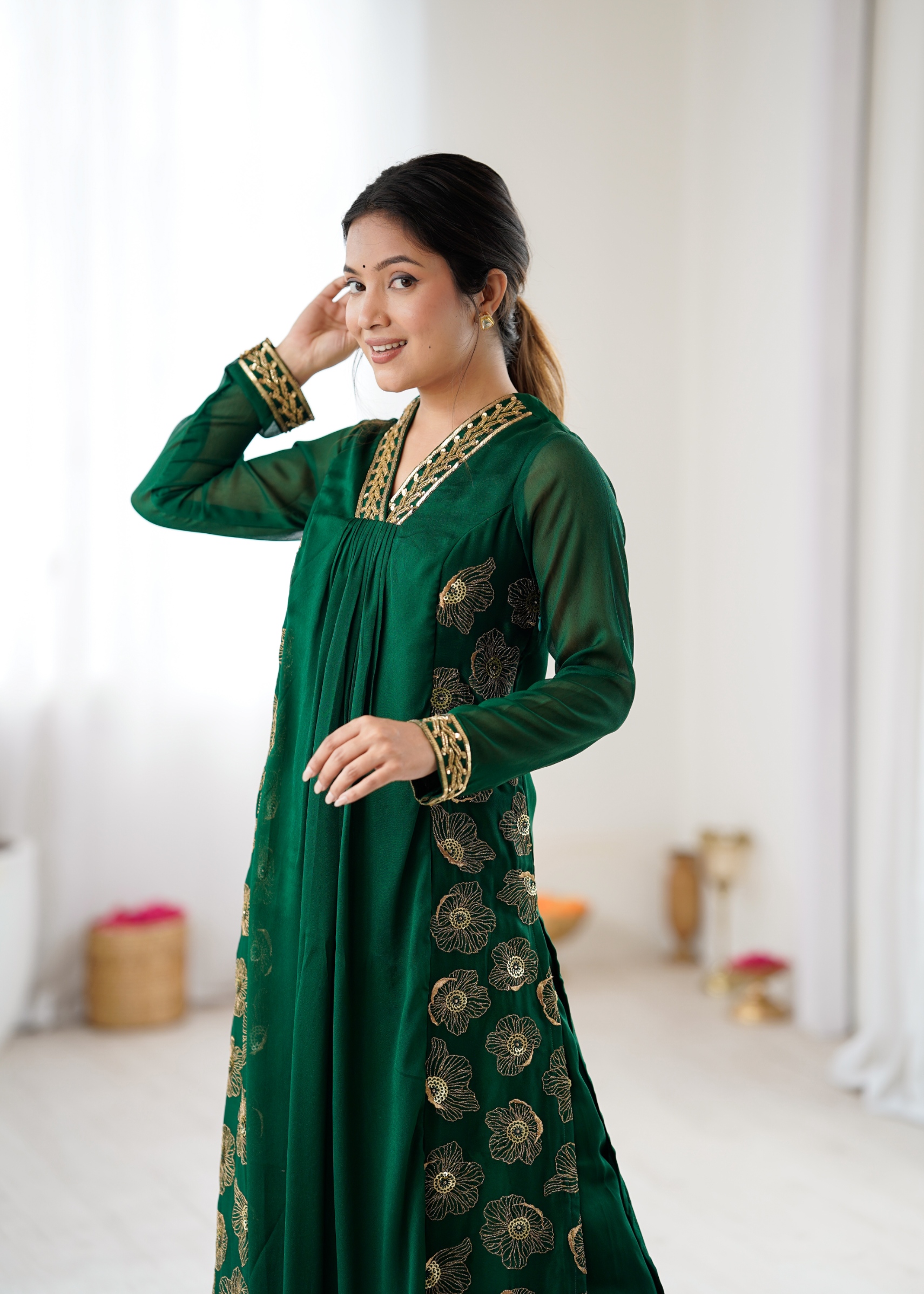Dark Green Embroidered Dhoti Co-ord-sets