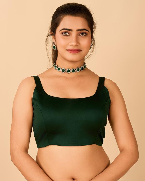 Dark Green Satin Readymade Blouse