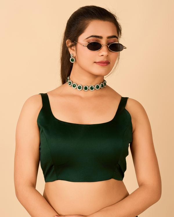 Dark Green Satin Readymade Blouse