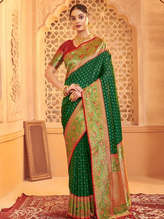 Dark Green Silk Blend Saree