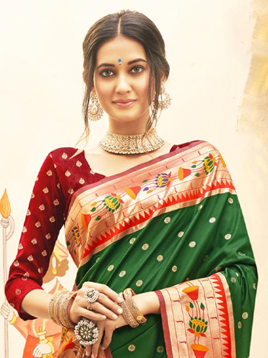 Dark Green Silk Blend Saree — alternate view