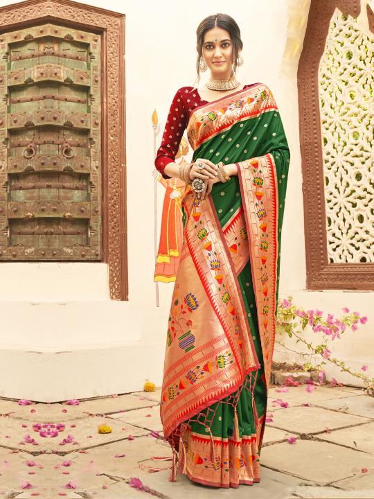 Dark Green Silk Blend Saree