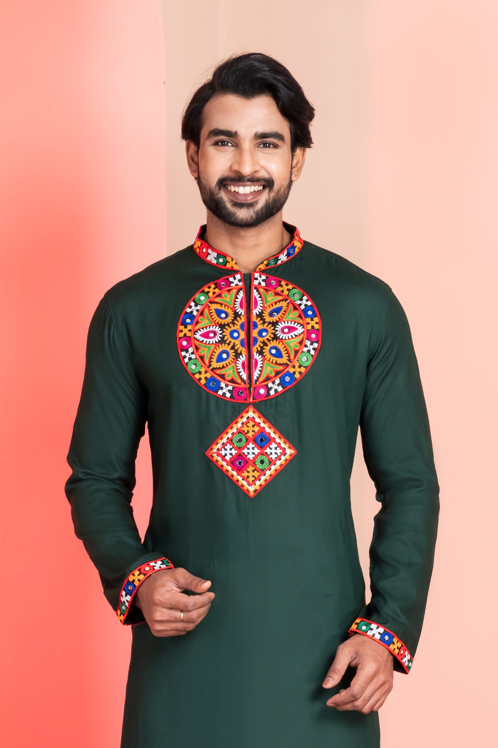 Dark Green Solid Embroidered Kurta Pyjama