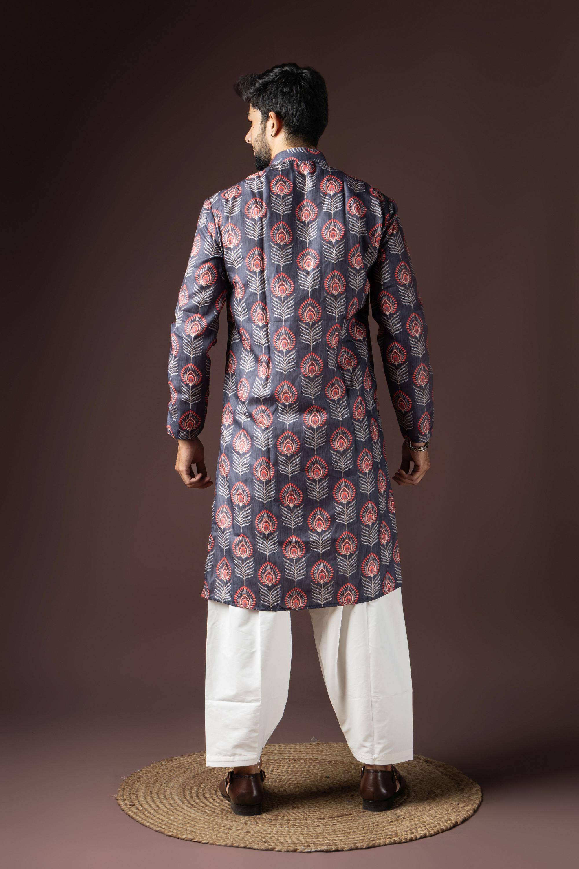 Dark Grey Blended Cotton Kurta Pyjama — alternate view