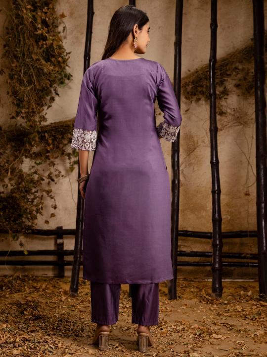 Dark Lavender Silk Blend Readymade Suits — alternate view