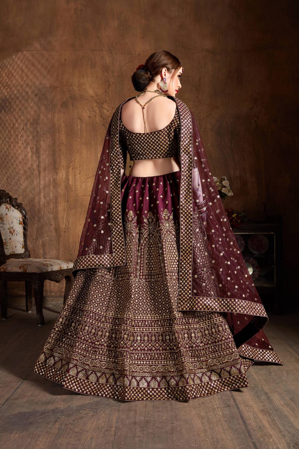 Dark Maroon Raw Silk Lehenga Choli — alternate view
