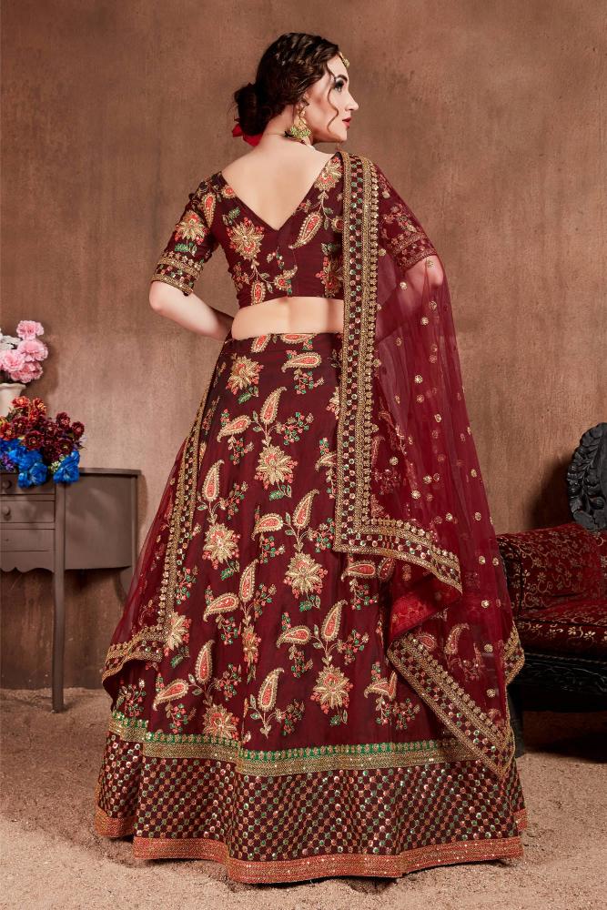 Dark Maroon Taffeta Silk Lehenga Choli — alternate view