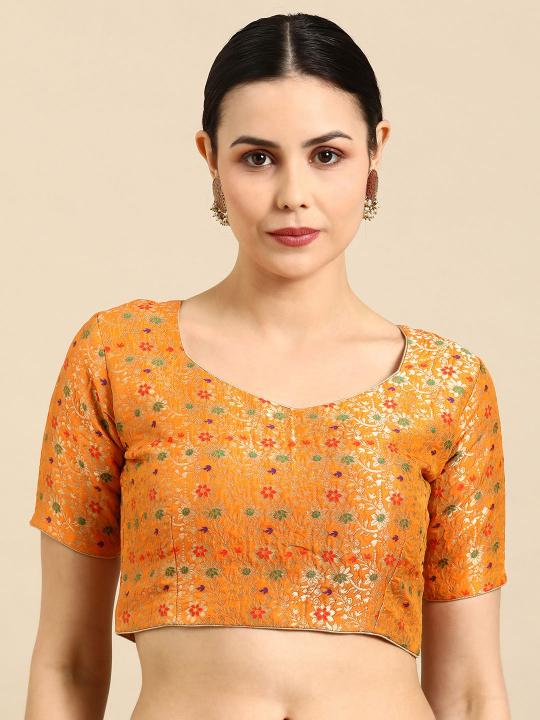 Dark Orange Banarasi Silk Jacquard Readymade Blouse