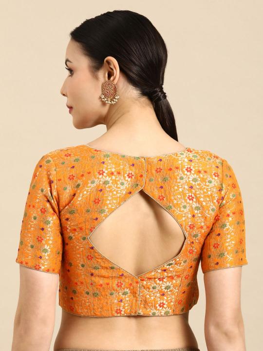 Dark Orange Banarasi Silk Jacquard Readymade Blouse — alternate view