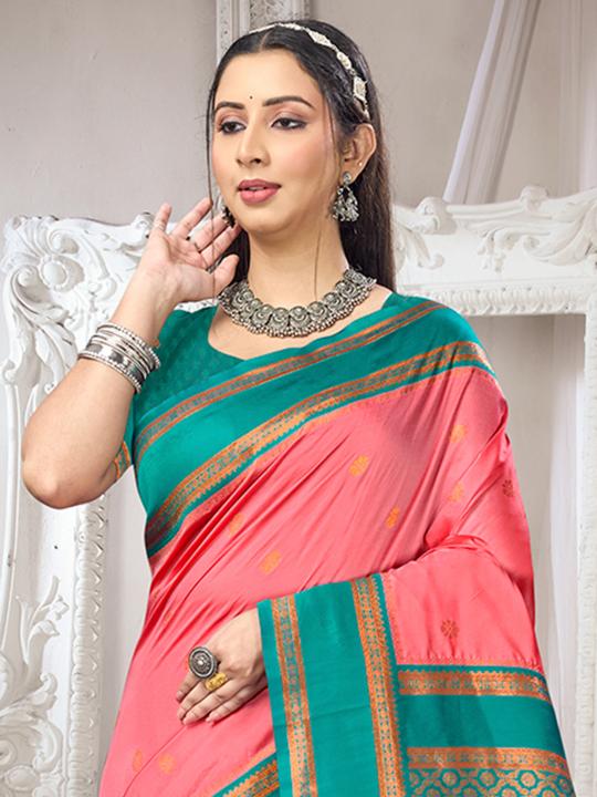 Dark Peach Rama Art Silk Saree — alternate view