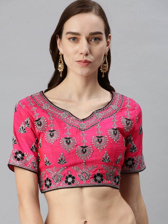 Dark Pink Art Silk Embroidery Readymade Blouse