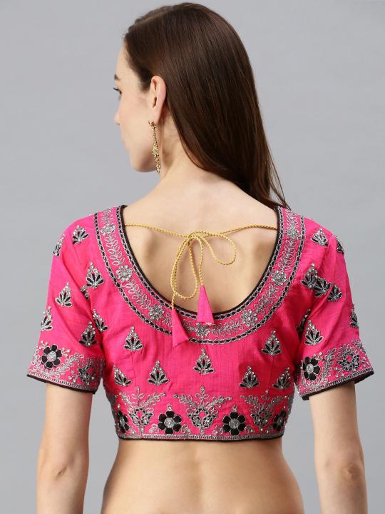 Dark Pink Art Silk Embroidery Readymade Blouse — alternate view