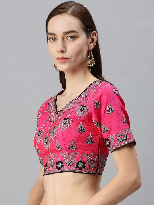 Dark Pink Art Silk Embroidery Readymade Blouse
