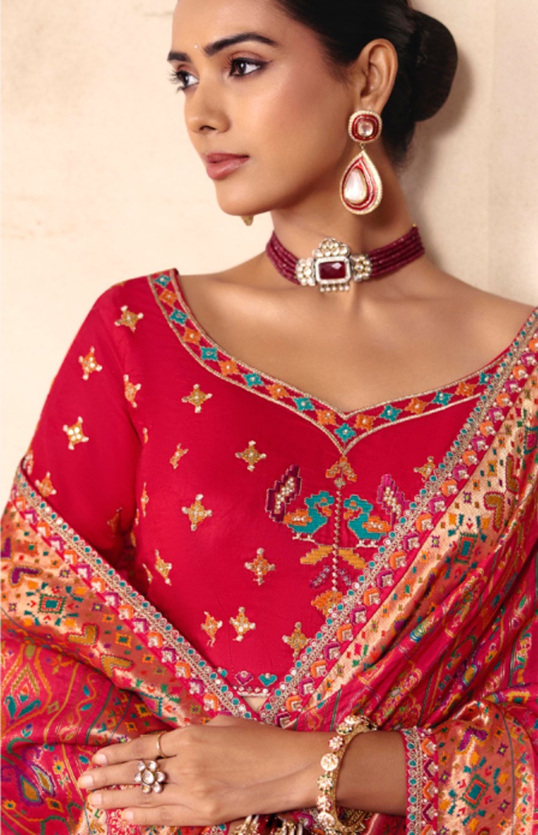 Dark Pink Heavy Embroidery Sequin Dola Silk Saree