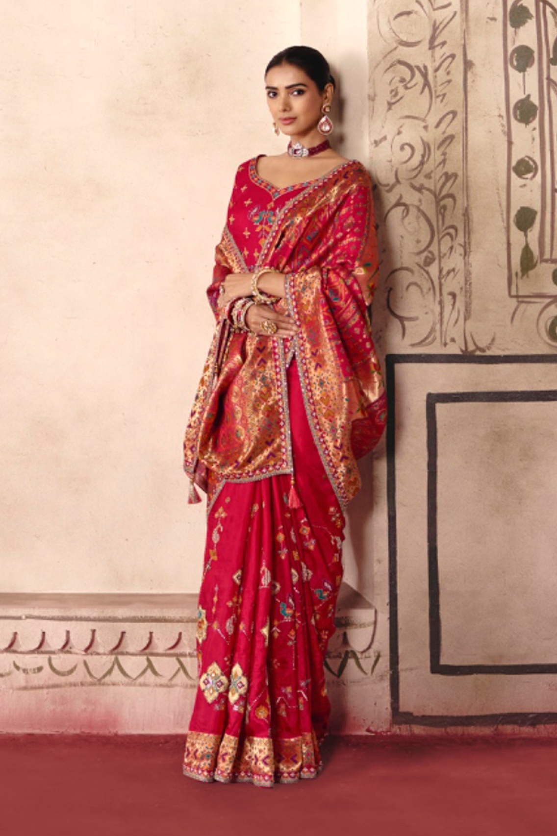 Dark Pink Heavy Embroidery Sequin Dola Silk Saree