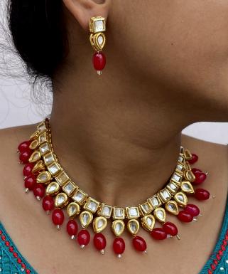 Dark Pink Kundan Nacklace Set