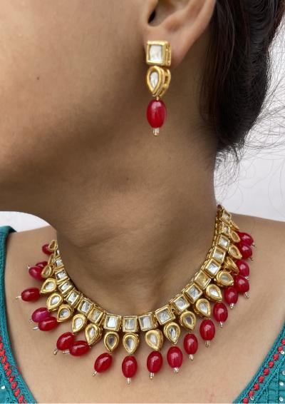 Dark Pink Kundan Nacklace Set — alternate view