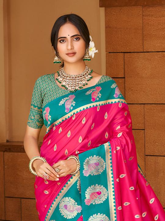 Dark Pink Rama Woven Designer Silk Saree — alternate view