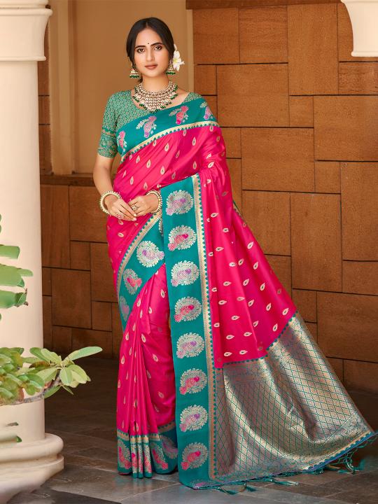 Dark Pink Rama Woven Designer Silk Saree